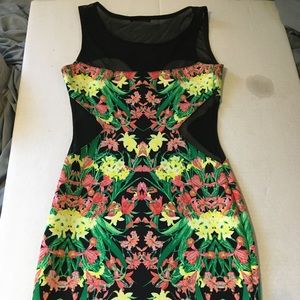 Women’s mini dress, extra small, black and multicolor floral design with mesh